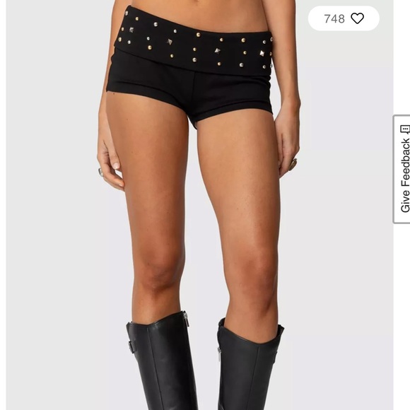 Edikted Pants - Edikted Black Micro Studded Shorts